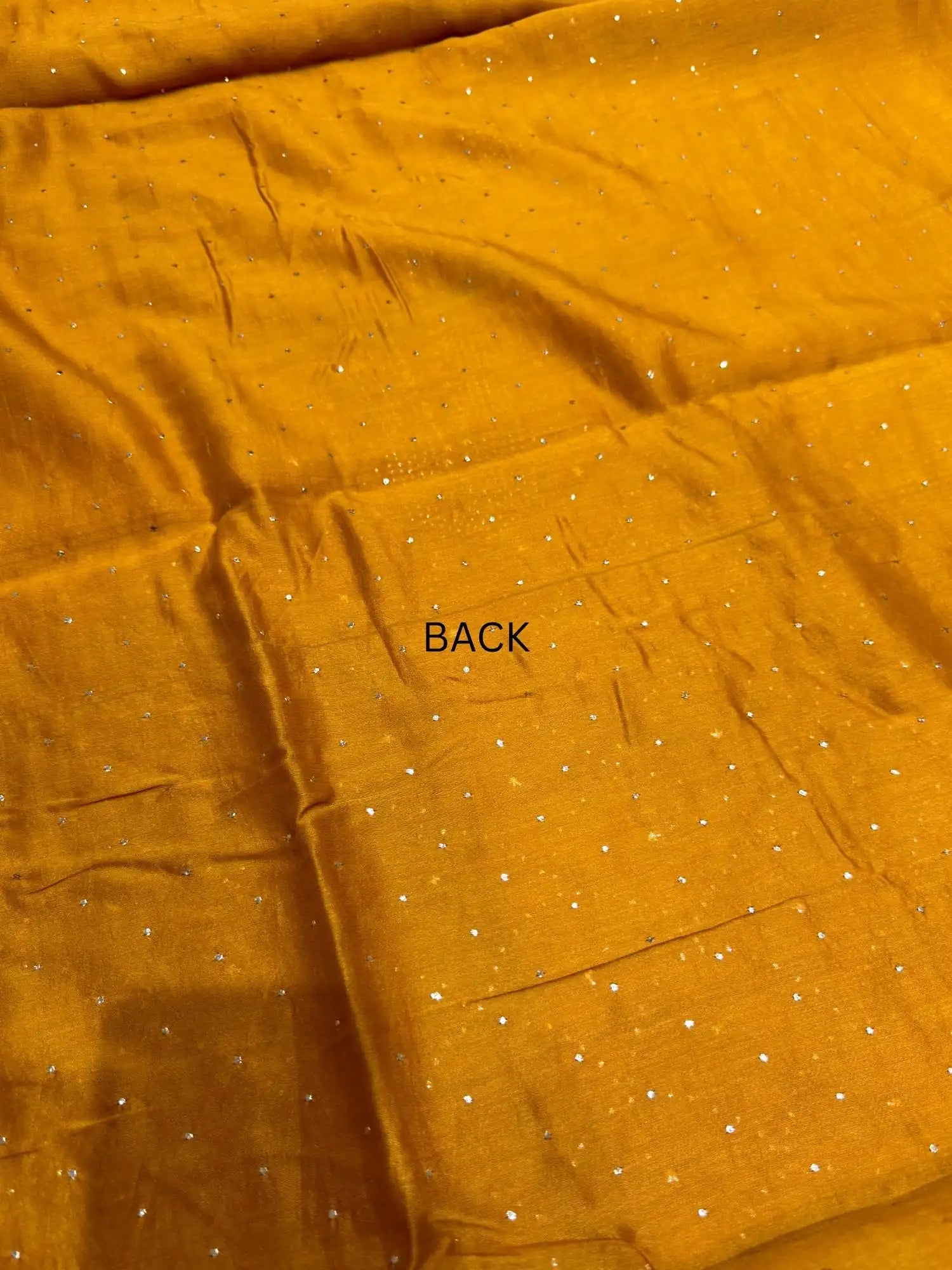 Back view of Golden Mustard Chanderi Silk suit with Mukaish work