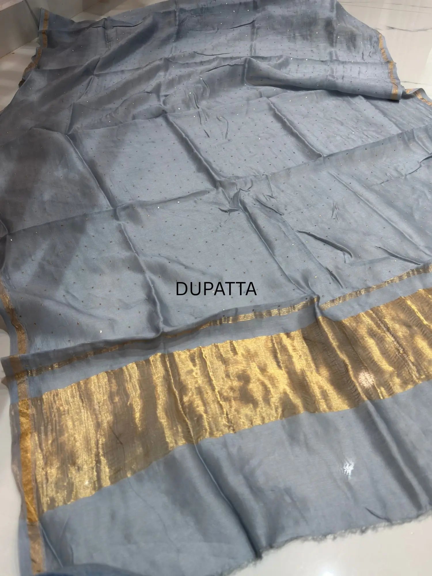 Grey Chanderi Silk dupatta for diamond pattern Mukaish suit