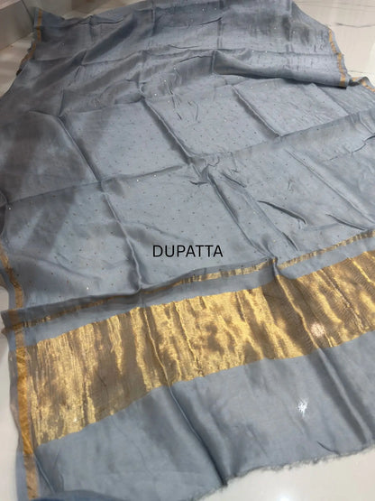 Grey Chanderi Silk dupatta for diamond pattern Mukaish suit