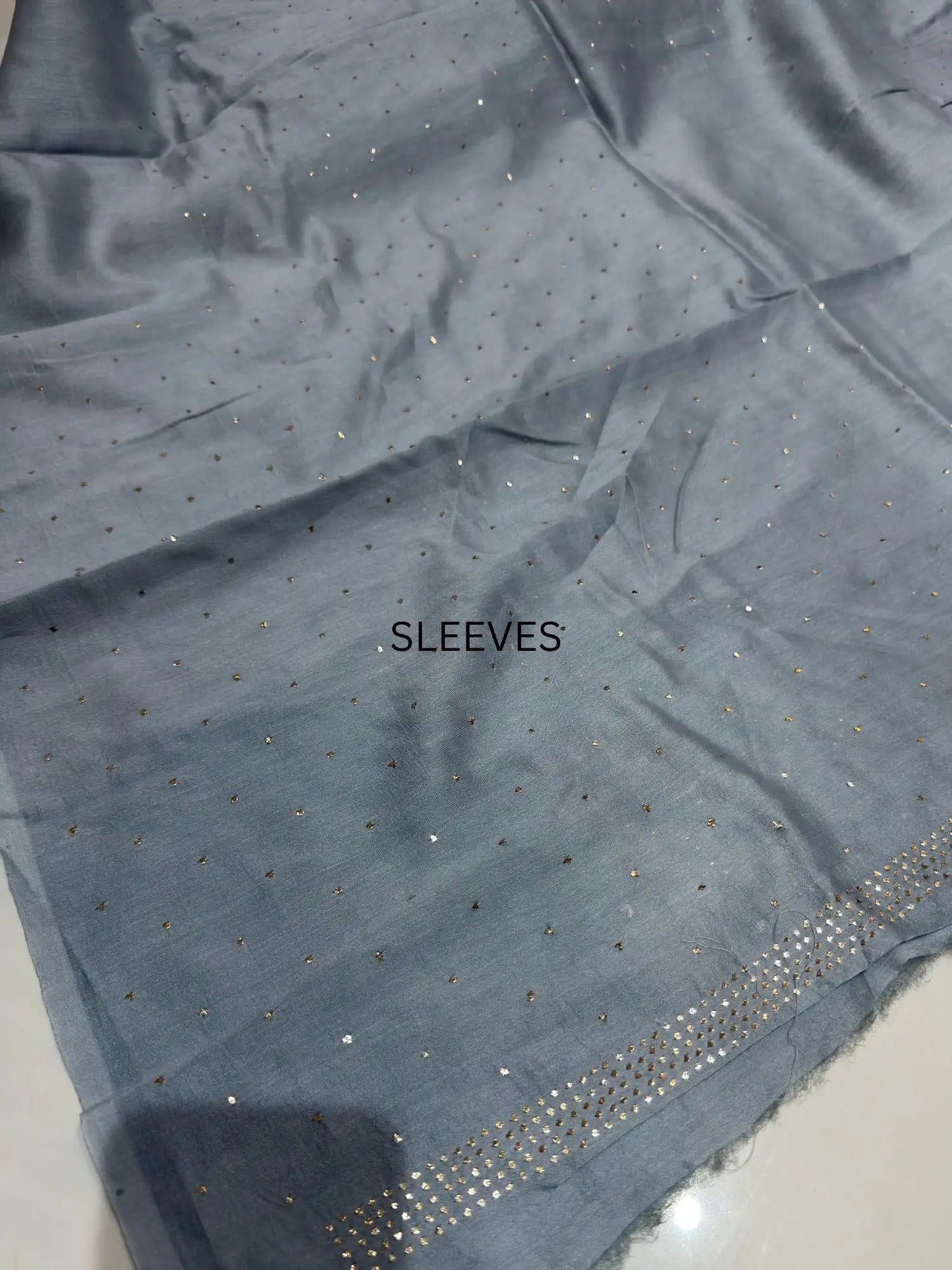 Grey Chanderi Silk Mukaish Suit sleeve with diamond pattern
