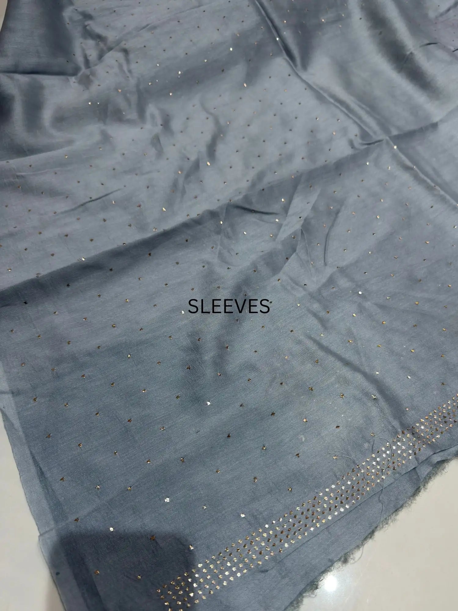Grey Chanderi Silk Mukaish Suit sleeve with diamond pattern