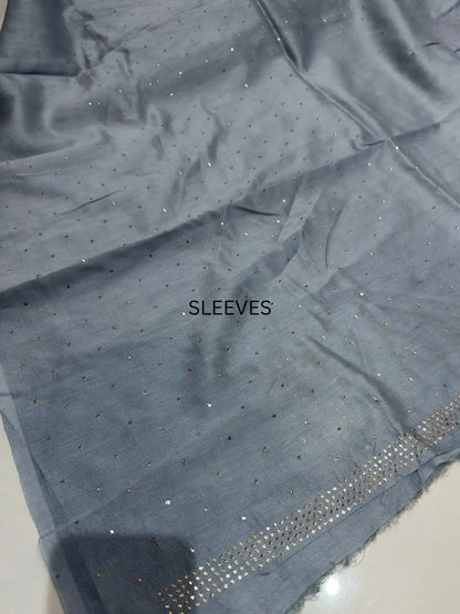 Grey Chanderi Silk Mukaish Suit sleeve with diamond pattern