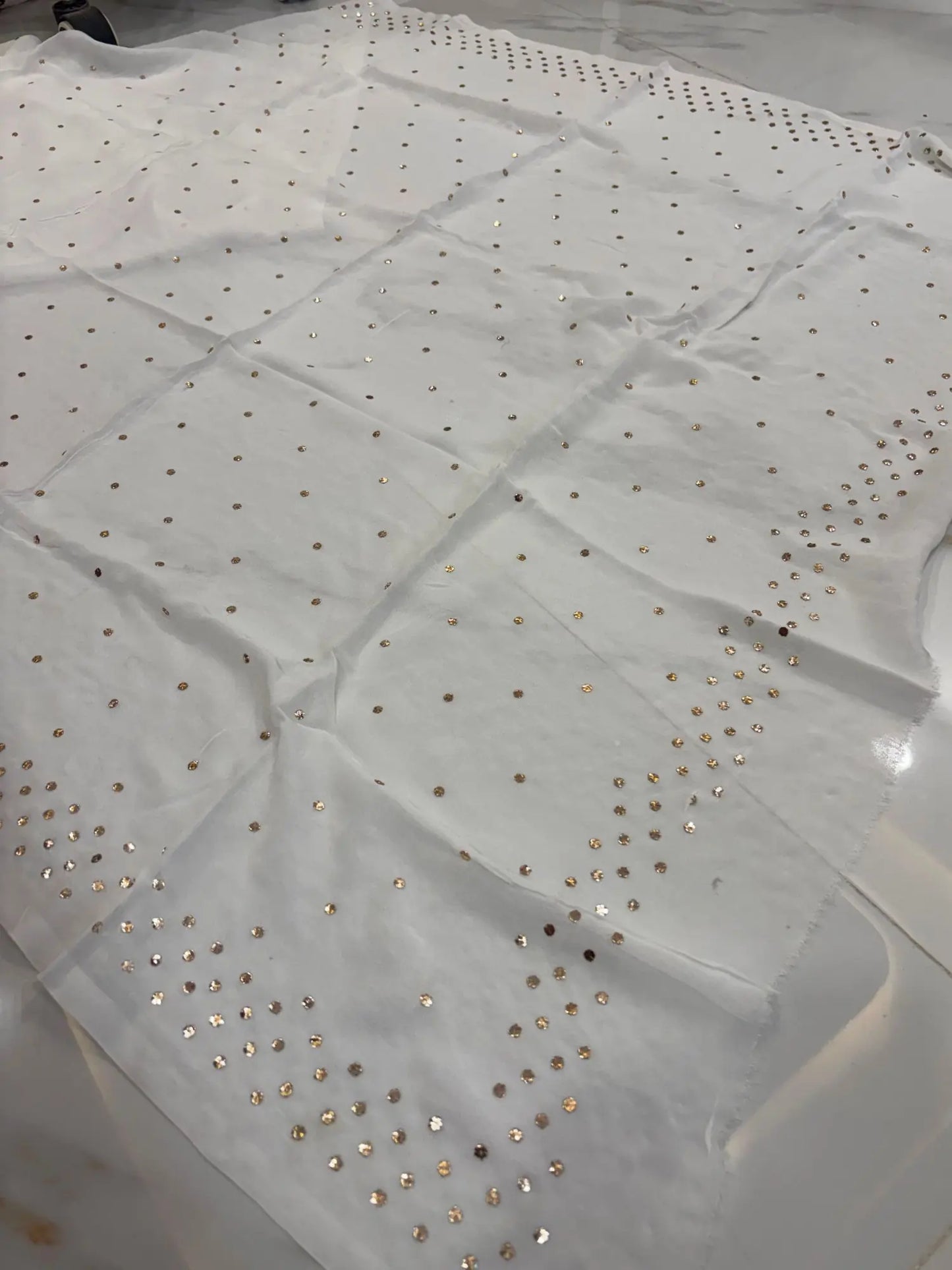 Designer dupatta featuring heavy gold-toned Mukaish (Kamdani) handwork