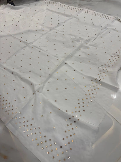 Designer dupatta featuring heavy gold-toned Mukaish (Kamdani) handwork