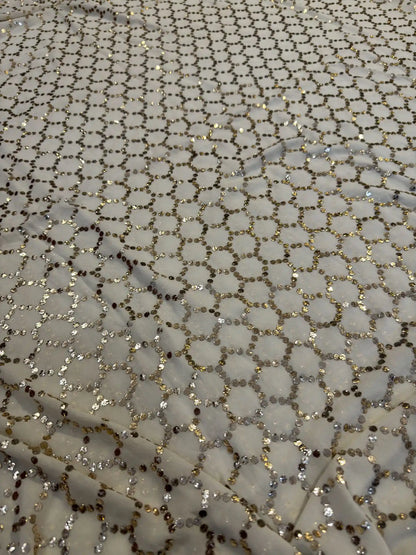 Close-up view of the intricate honeycomb Chikankari embroidery on the Honeycomb Lucknowi Dupatta.