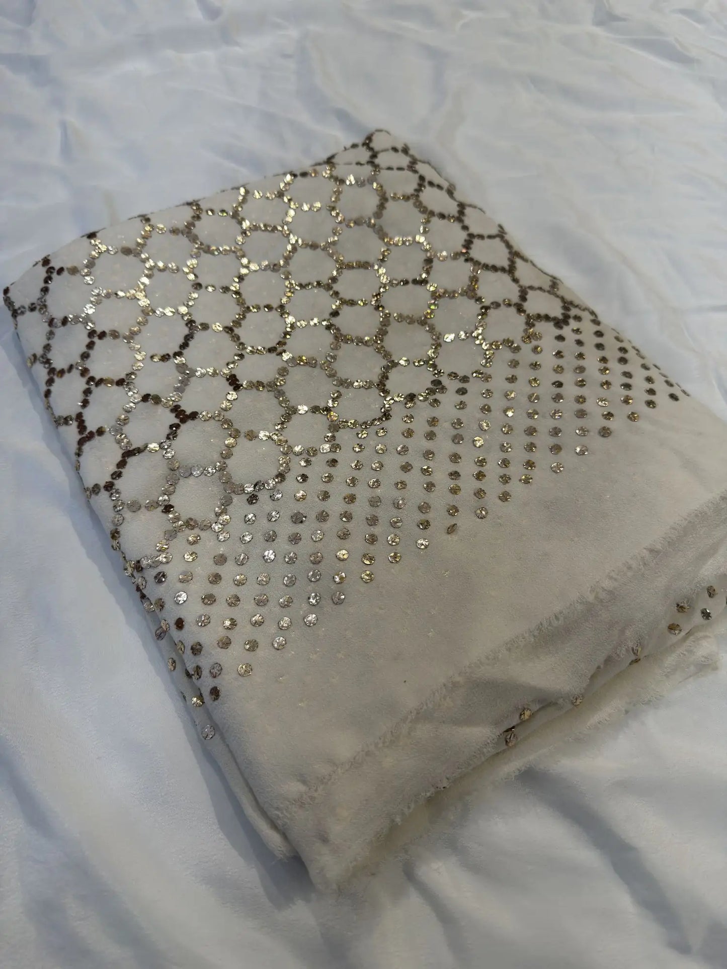 Folded view of the Honeycomb Lucknowi Chikankari Dupatta highlighting the premium fabric and handcrafted embroidery.