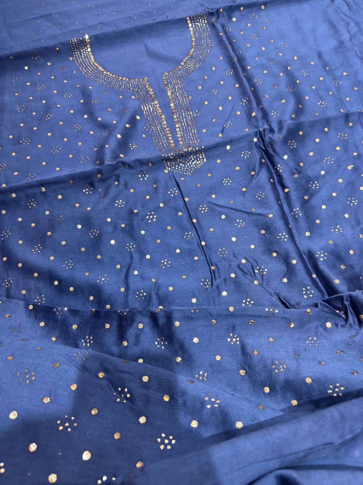 Side view of Indigo Chanderi Silk Mukaish suit