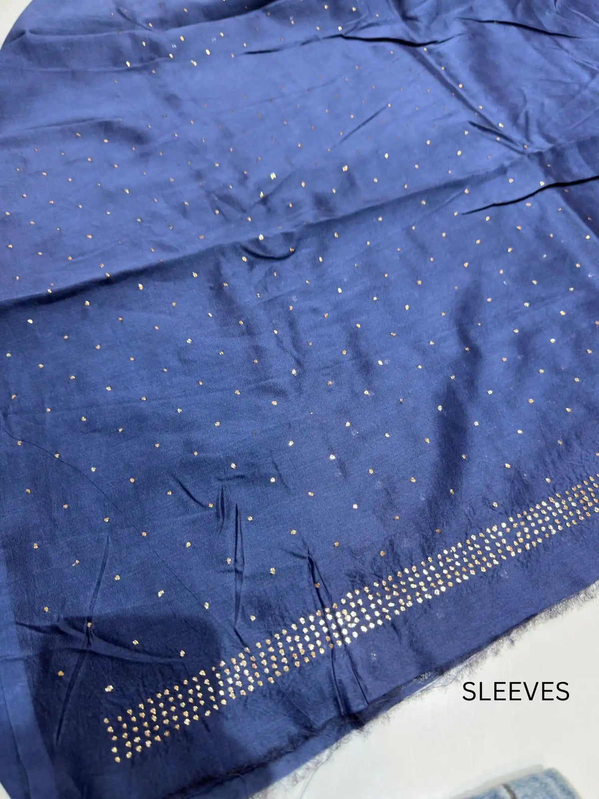 Sleeve detail of Indigo Chanderi Silk Mukaish suit