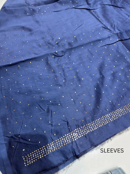 Sleeve detail of Indigo Chanderi Silk Mukaish suit