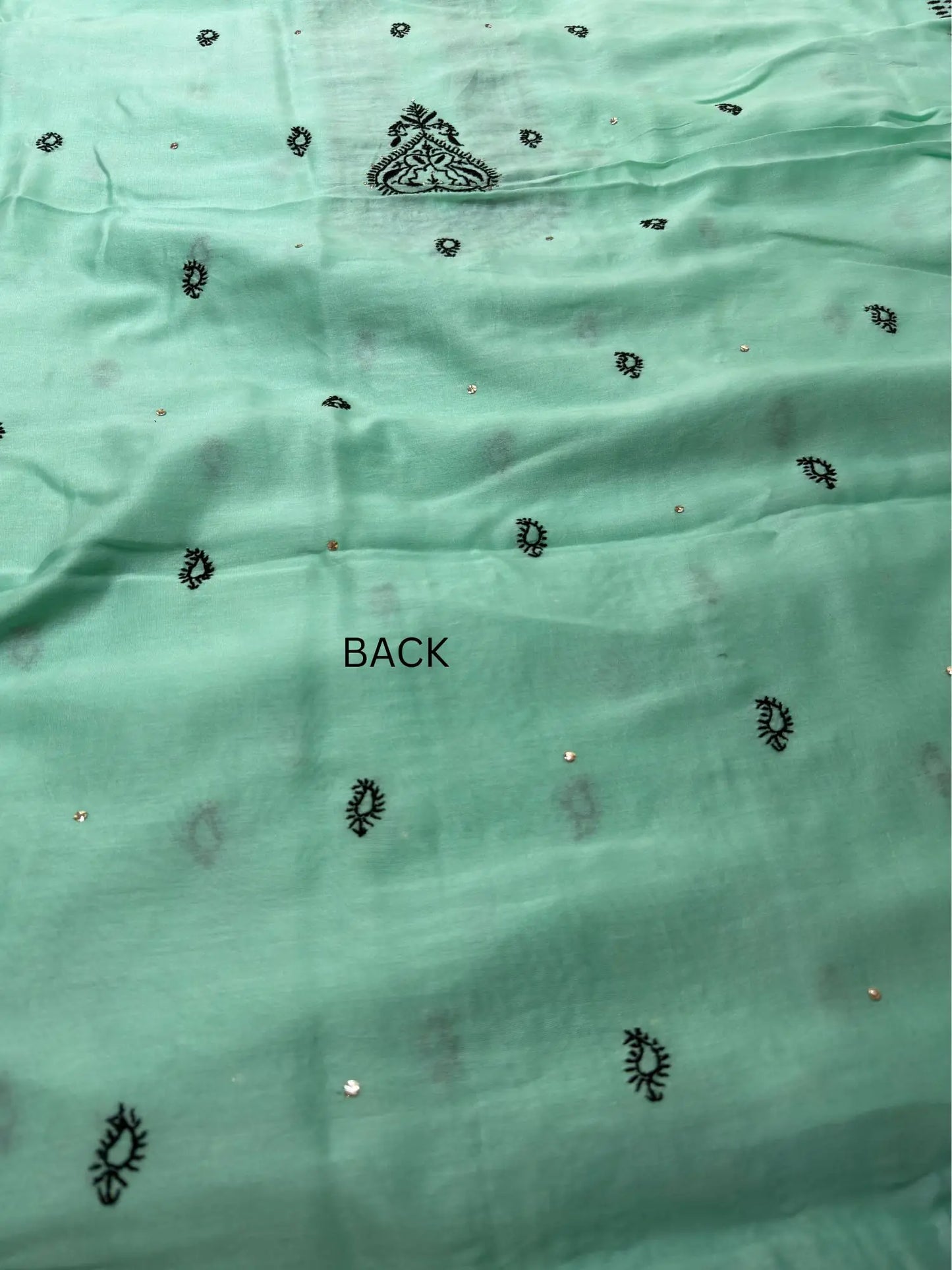 Back view of Lavender Mist Chanderi Silk Chikankari unstitched kurta fabric.