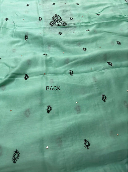 Back view of Lavender Mist Chanderi Silk Chikankari unstitched kurta fabric.