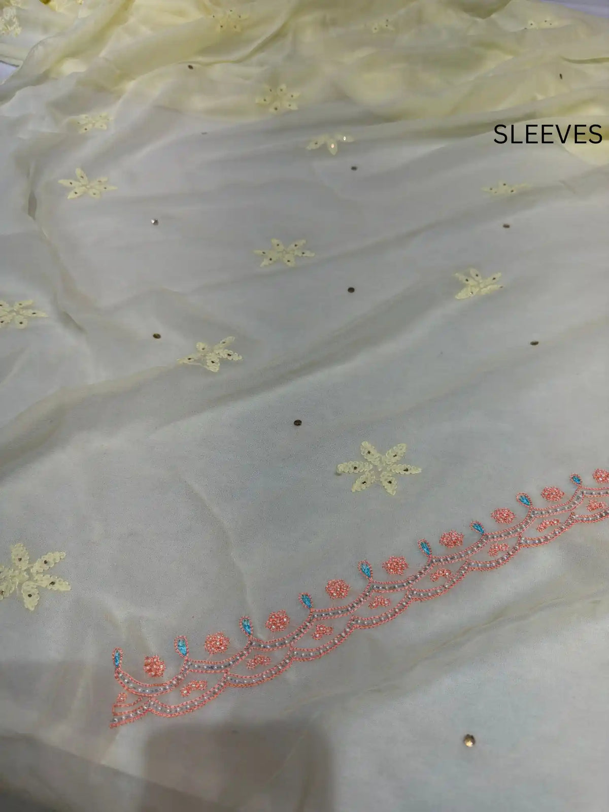 Lemon Yellow Chikankari Mukaish Parsi Shadow Zardozi embroidered sleeves