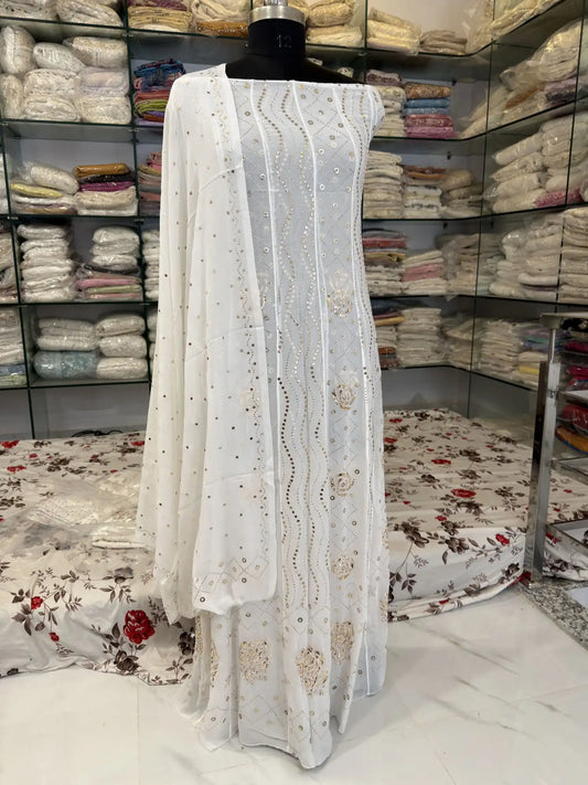 Lucknowi Chikankari Anarkali dyeable Viscose Georgette Anarkali with gold-toned Mukaish work