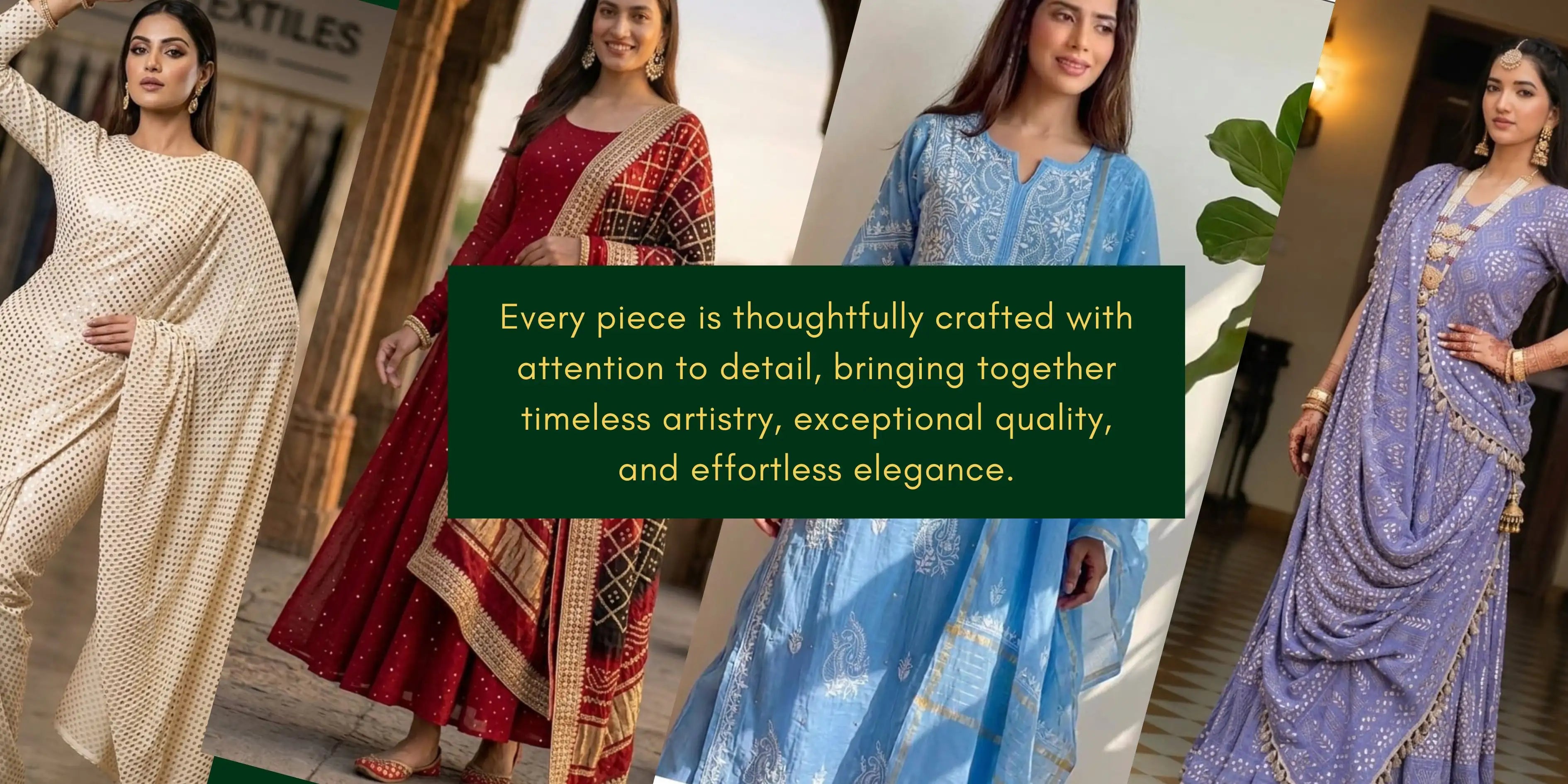 Luxury Lucknowi Chikankari ethnic wear collection showcasing handcrafted embroidery, timeless artistry, and premium craftsmanship for women.