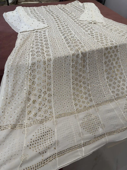 Back view of Lucknowi Chikankari Viscose Georgette Anarkali with all-over gold Mukaish embroidery