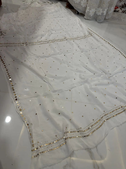 Designer dupatta with gold-toned Mukaish (Kamdani) embellishments