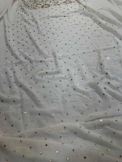 View of an off white Lucknowi Kurta Set with all-over Mukaish dana work