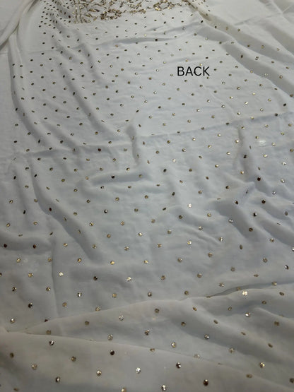 Back view of a White Lucknowi Kurta Set with handcrafted Mukaish dana work