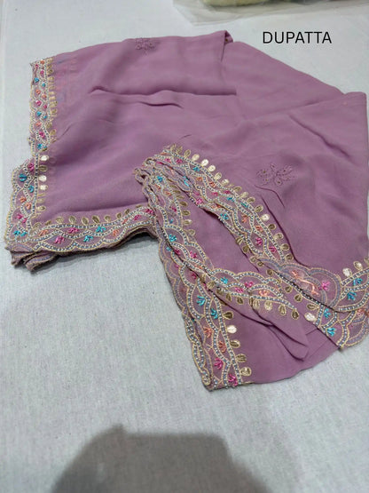 Mauve Chikankari Mukaish Parsi Zardozi dupatta with embroidered border