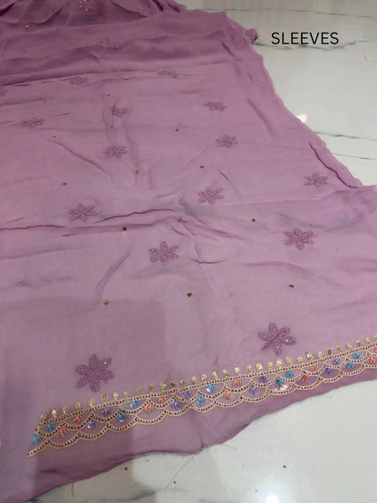 Mauve Chikankari Mukaish Parsi Shadow Zardozi embroidered sleeves