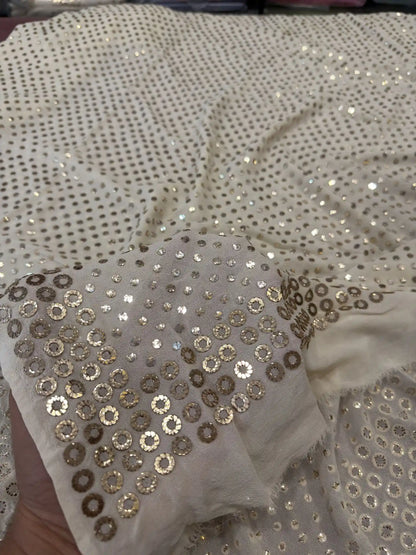 Handcrafted Mukaish dana border on a White Lucknowi Pure Georgette dupatta
