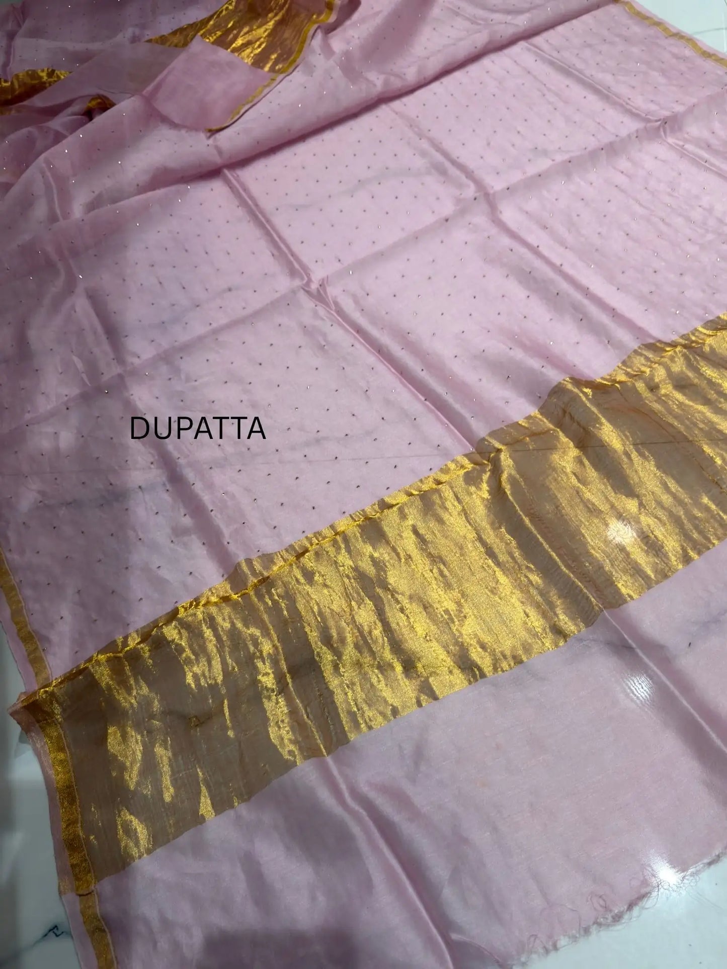 Pastel Onion Pink Chanderi Silk Mukaish Suit dupatta