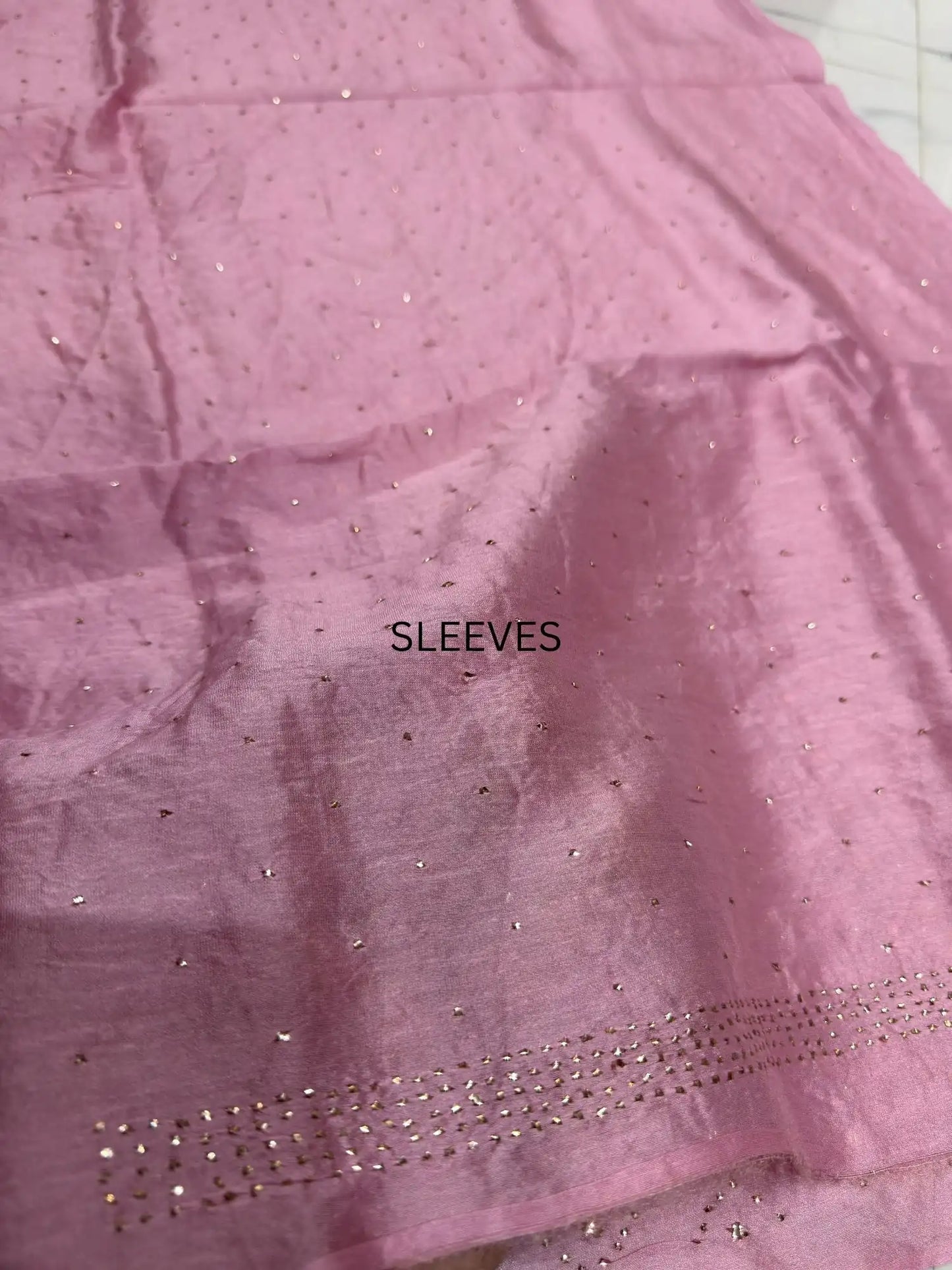 Pastel Onion Pink Chanderi Silk Mukaish Suit sleeve detail