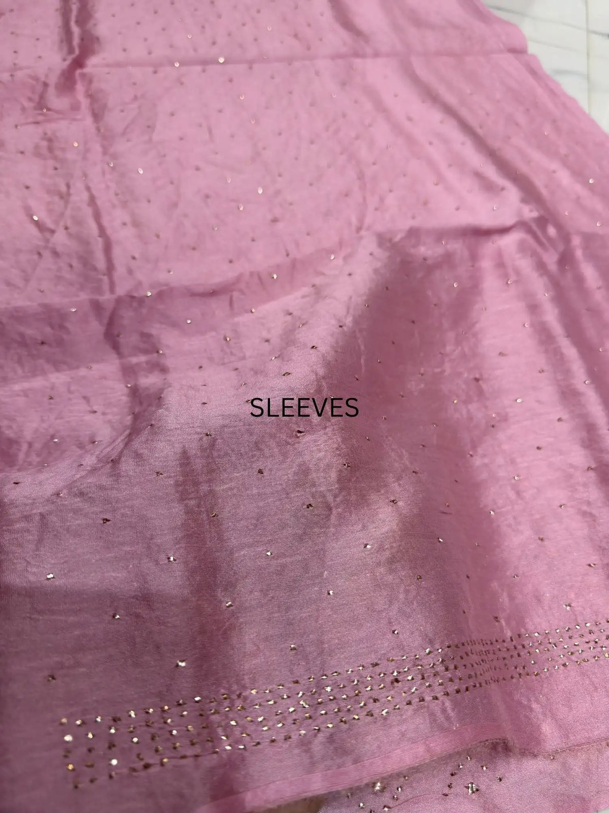Pastel Onion Pink Chanderi Silk Mukaish Suit sleeve detail
