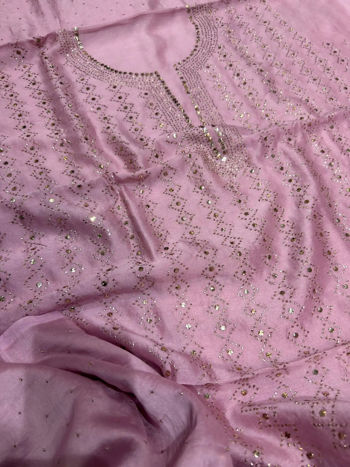 Pastel Onion Pink Chanderi Silk Mukaish work detail