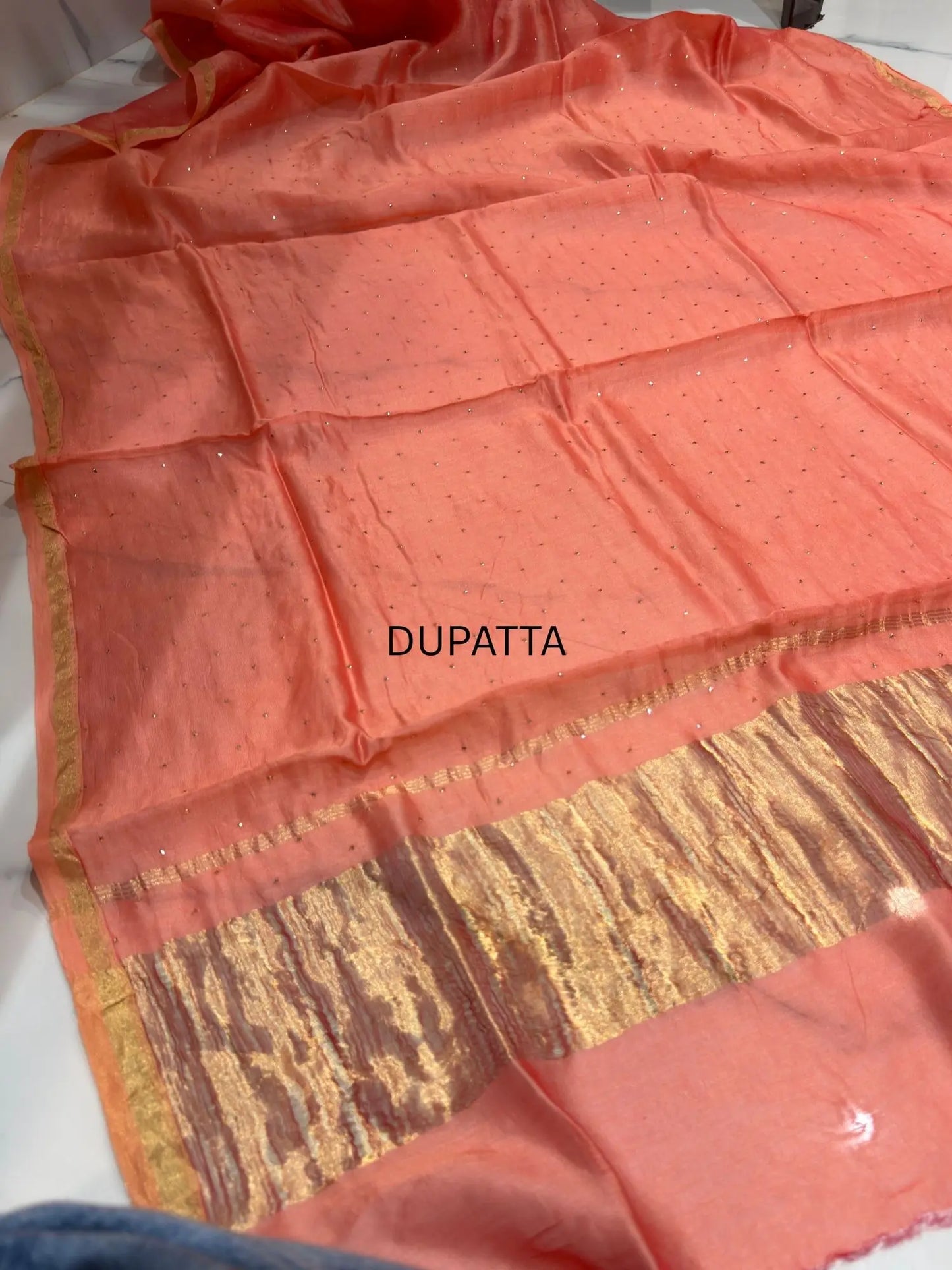 Peach Chanderi Silk Mukaish Suit dupatta