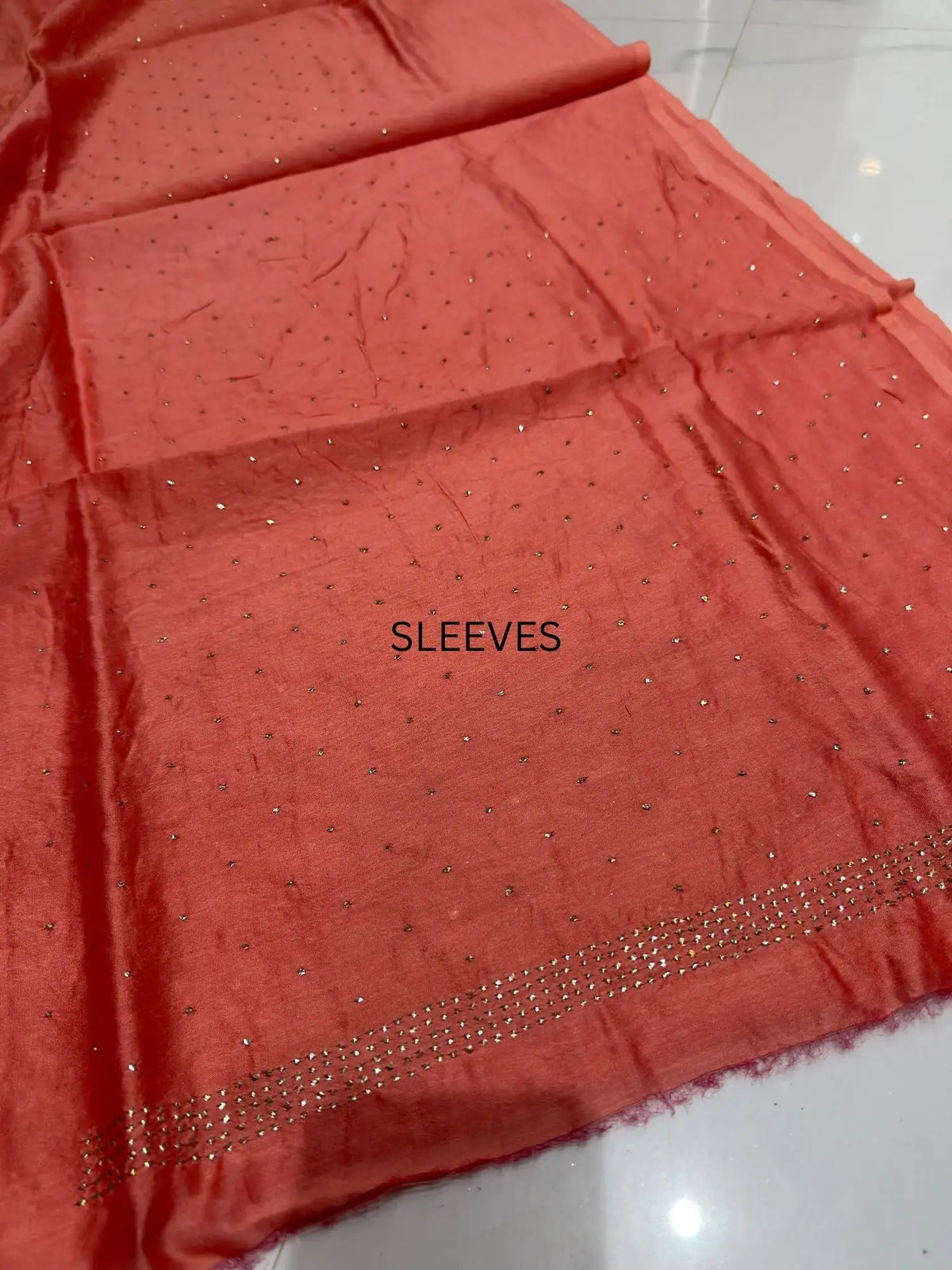 Peach Chanderi Silk Mukaish Suit sleeve detail