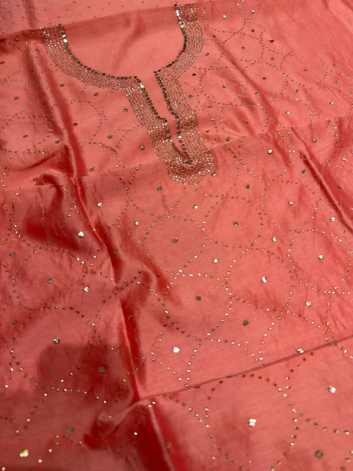 Peach Chanderi Silk Mukaish work detail