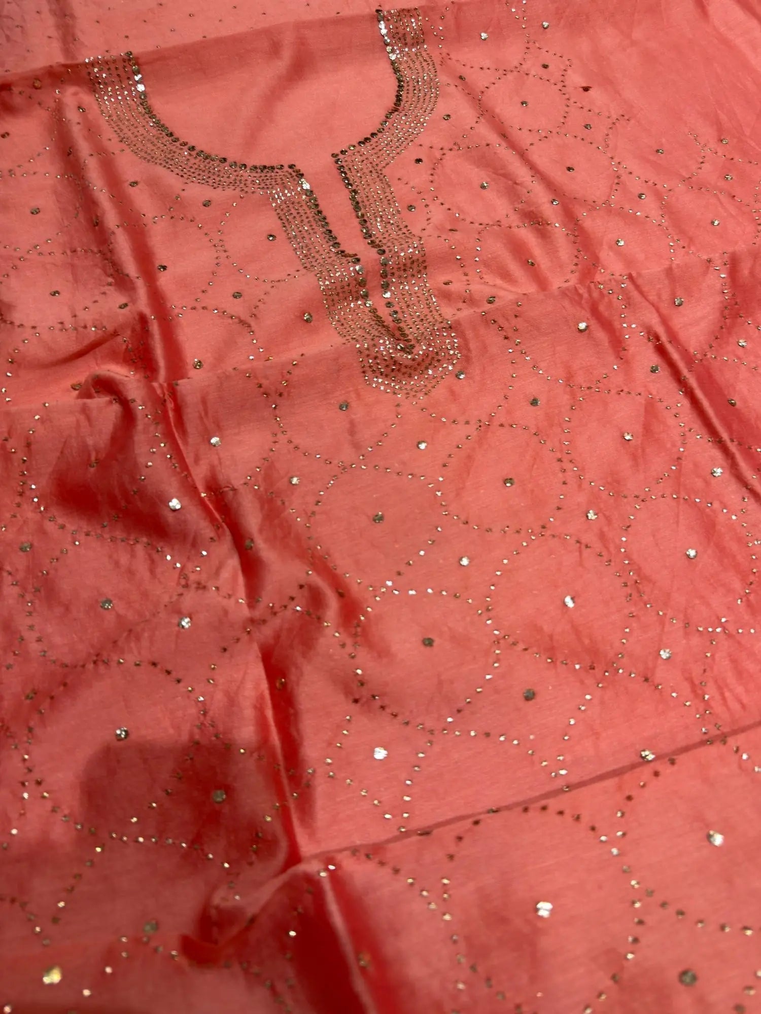 Peach Chanderi Silk Mukaish work detail