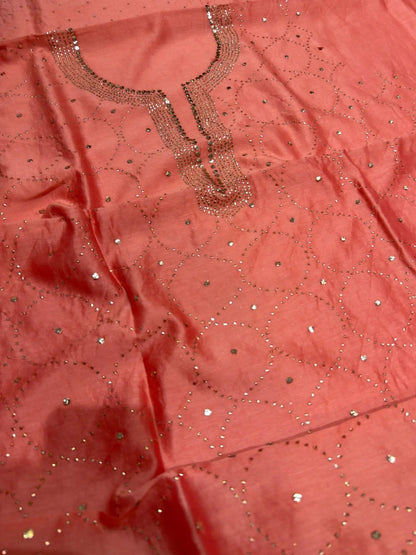 Peach Chanderi Silk Mukaish work detail
