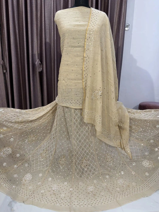 Front view of Petal Floral Lucknowi Chikankari Lehenga with delicate handcrafted embroidery.