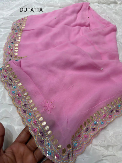 Pink Chikankari Mukaish Parsi Zardozi dupatta with embroidered border