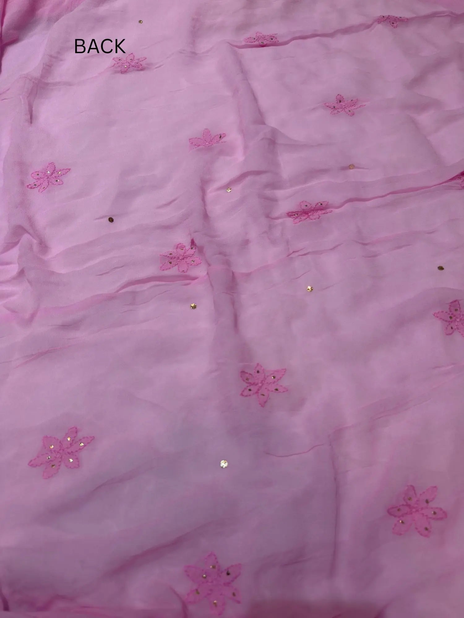 Pink Chikankari Mukaish Parsi Zardozi suit back view