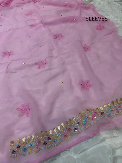 Pink Chikankari Mukaish Parsi Shadow Zardozi embroidered sleeves