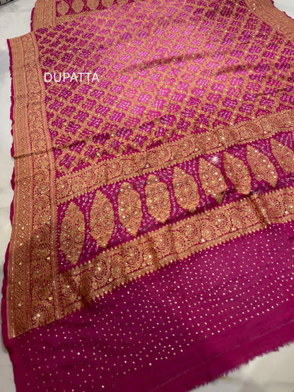 Pink designer dupatta with woven border and handcrafted Mukaish work