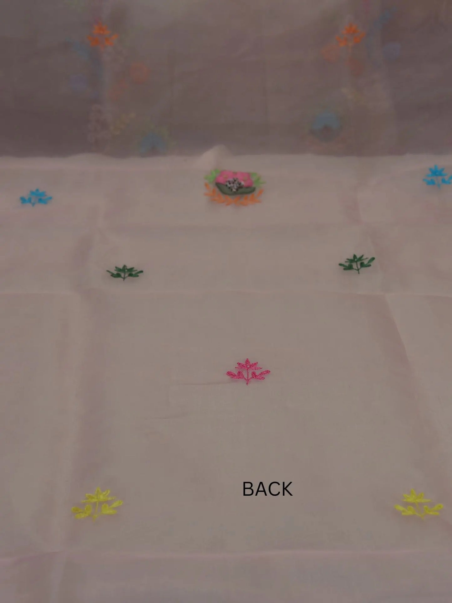 Back view of pink Pure Organza Silk straight suit with floral embroidery