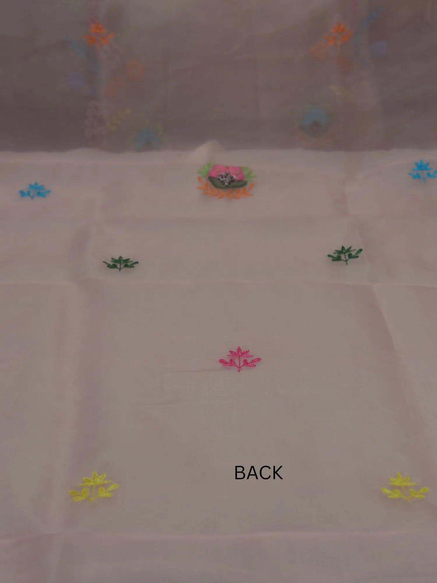 Back view of pink Pure Organza Silk straight suit with floral embroidery