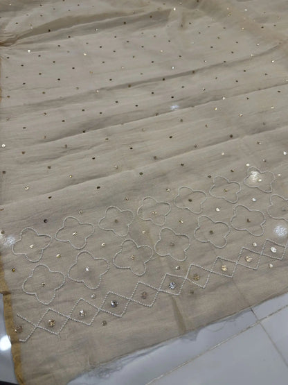 Matching Pure Tissue dupatta with all-over Mukaish and pearl work