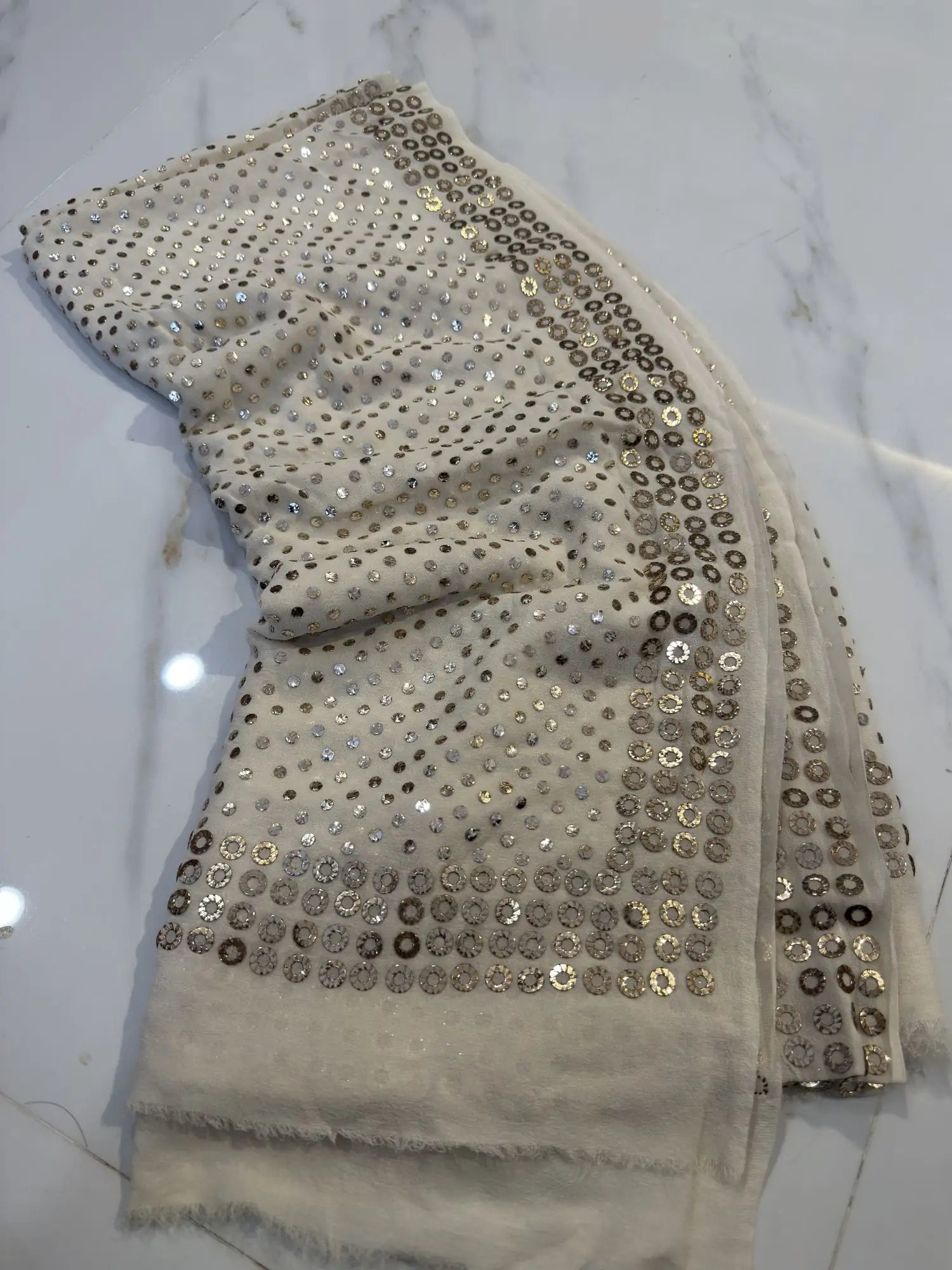 Folded view of the Small Circle Motif Lucknowi Chikankari Dupatta highlighting the premium fabric and handcrafted embroidery.