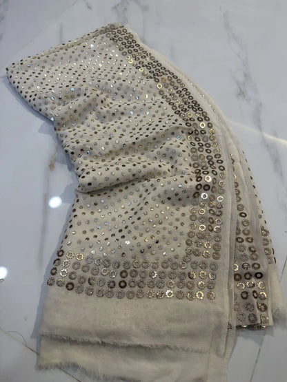 Folded view of the Small Circle Motif Lucknowi Chikankari Dupatta highlighting the premium fabric and handcrafted embroidery.