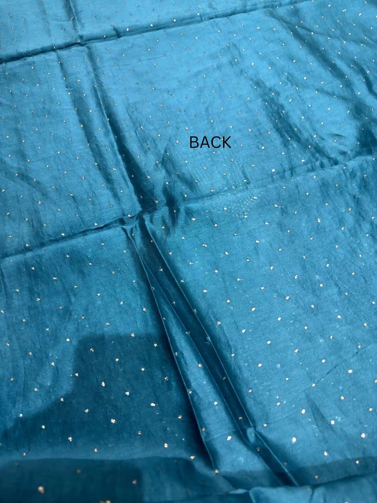 Back view of Teal Blue Chanderi Silk suit with Mukaish work