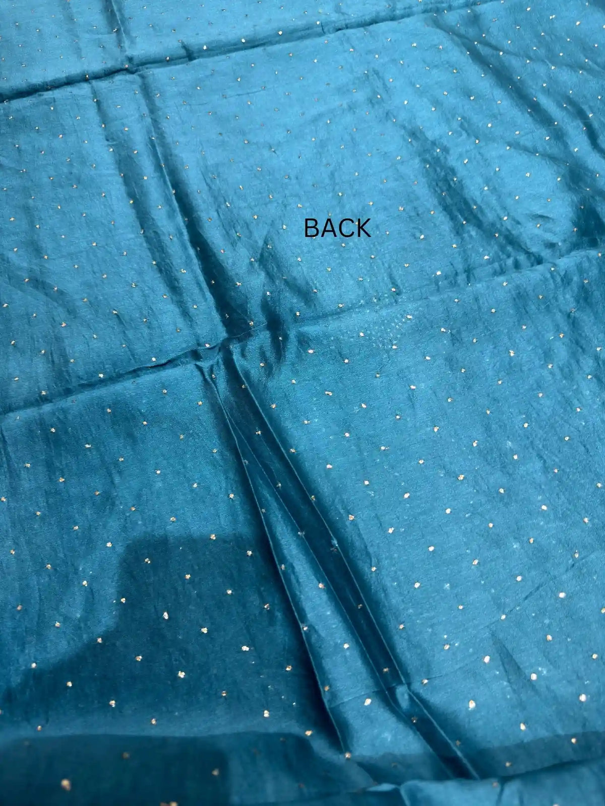 Back view of Teal Blue Chanderi Silk suit with Mukaish work